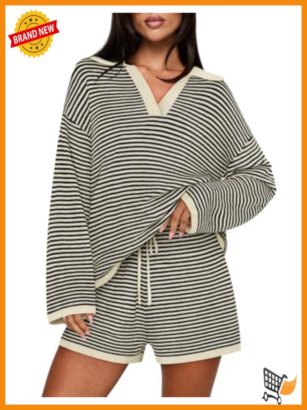 Lounge Sweater Sets for Women 2 Piece Outfits Casual Long Sleeve Striped Tops